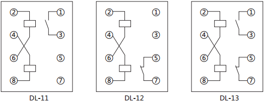 DL-12電流繼電器內部接線及外引接線圖(背視圖)