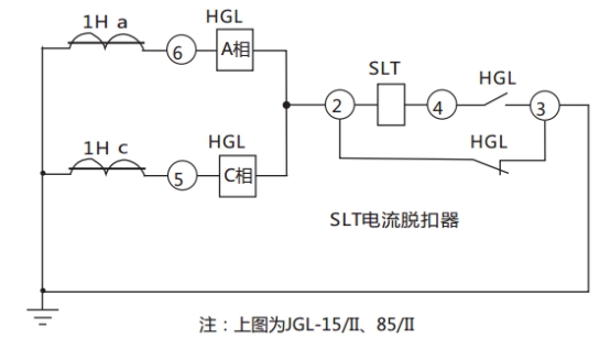JGL-16/Ⅱ二相靜態反時限過流繼電器典型應用接線圖 JGL-16/Ⅱ二相靜態反時限過流繼電器典型應用接線圖