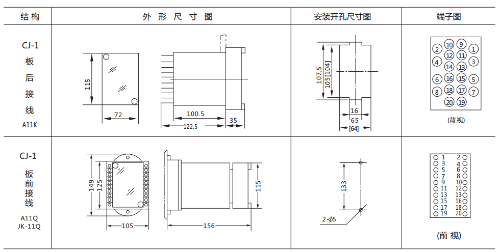 DY-38/Z電壓繼電器外形及開孔尺寸圖 DY-38/Z電壓繼電器外形及開孔尺寸圖