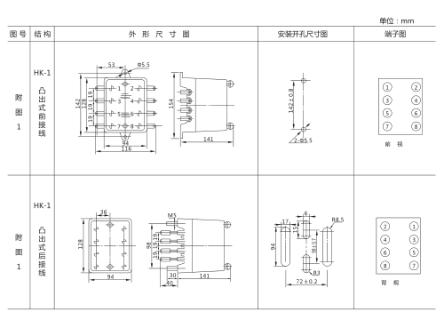 JT-1靜態同步檢查繼電器外形及開孔尺寸圖2